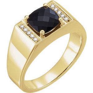 14K Yellow Natural Black Onyx & 1/10 CTW Natural Diamond Ring - BN & CO JEWELRY