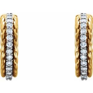 14K Yellow/White 1/5 CTW Natural Diamond Rope Huggies - BN & CO JEWELRY