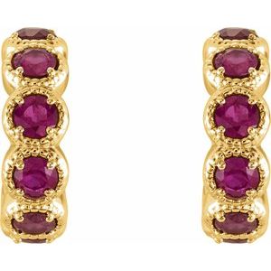 14K Yellow Ruby Huggie Earrings - BN & CO JEWELRY