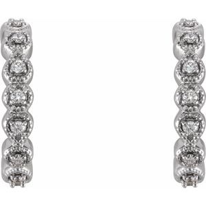 14K White 15.1 mm 1/6 CTW Natural Diamond Huggie Hoop Earrings - BN & CO JEWELRY