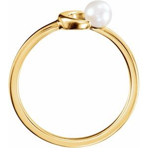 14K Yellow Cultured White Freshwater Pearl Crescent Moon Ring - BN & CO JEWELRY