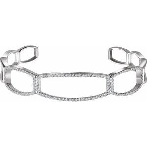 14K White 3/4 CTW Natural Diamond Cuff 6 1/4" Bracelet - BN & CO JEWELRY