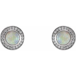 14K White 5 mm Natural White Opal & 1/6 CTW Natural Diamond Halo-Style Earrings - BN & CO JEWELRY