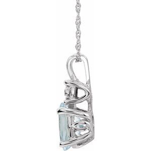 14K White Natural Aquamarine & .02 CT Natural Diamond 18" Necklace - BN & CO JEWELRY