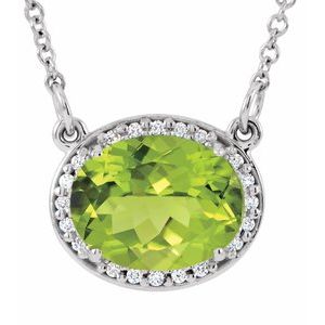 14K White Natural Peridot & .05 CTW Natural Diamond 16.5" Necklace - BN & CO JEWELRY