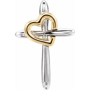 14K White & Yellow Cross with Heart Pendant - BN & CO JEWELRY