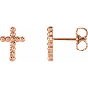 14K Rose Beaded Cross Earrings - BN & CO JEWELRY