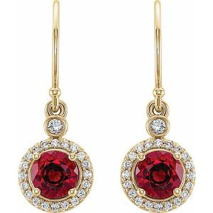 14K Yellow Lab-Grown Ruby & 1/8 CTW Natural Diamond Halo-Style Earrings - BN & CO JEWELRY