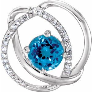 14K White Natural Swiss Blue Topaz and 1/10 CTW Diamond Pendant - BN & CO JEWELRY
