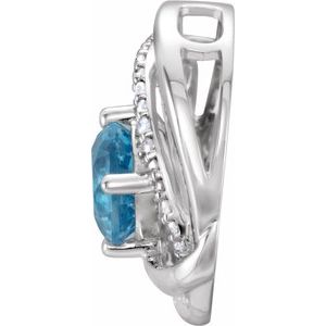 14K White Natural Swiss Blue Topaz and 1/10 CTW Diamond Pendant - BN & CO JEWELRY