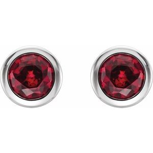 Rhodium-Plated Sterling Silver Imitation Ruby Bezel-Set Earrings - BN & CO JEWELRY