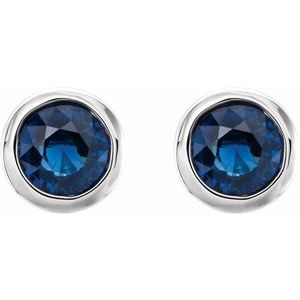 14K White Natural Blue Sapphire Bezel-Set Earrings - BN & CO JEWELRY