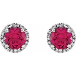 Sterling Silver Lab-Grown Ruby & .01 CTW Natural Diamond Earrings - BN & CO JEWELRY
