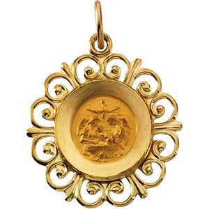 14K Yellow 18 mm Round Baptismal Medal - BN & CO JEWELRY