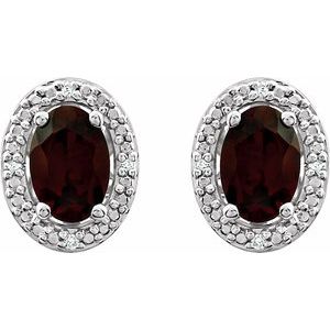 Sterling Silver Natural Mozambique Garnet & .025 CTW Natural Diamond Earrings - BN & CO JEWELRY