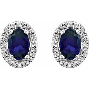 Sterling Silver Lab-Grown Blue Sapphire & .025 CTW Natural Diamond Earrings - BN & CO JEWELRY