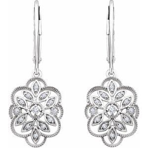 14K White 1/6 CTW Natural Diamond Granulated Filigree Earrings - BN & CO JEWELRY