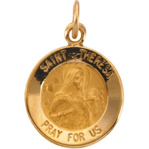 14K Yellow 12 mm Round St. Theresa Medal - BN & CO JEWELRY