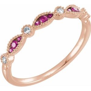 14K Rose .07 CTW Natural Diamond & Natural Ruby Anniversary Band - BN & CO JEWELRY