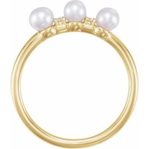 14K Yellow Cultured White Freshwater Pearl & .03 CTW Natural Diamond Stackable Ring - BN & CO JEWELRY