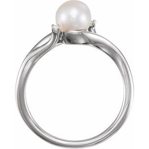 14K White Cultured White Freshwater Pearl & .03 CTW Natural Diamond Bypass Ring - BN & CO JEWELRY