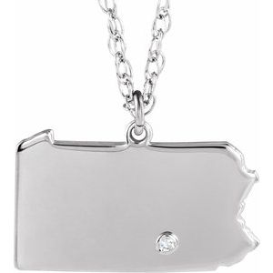 Rhodium-Plated Sterling Silver Pennsylvania .015 CT Diamond State with Accented City Necklace - BN & CO JEWELRY