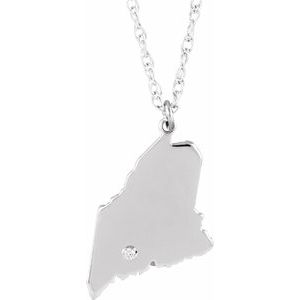 Rhodium-Plated Sterling Silver Maine .015 CT Diamond State with Accented City Necklace - BN & CO JEWELRY