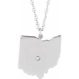 Rhodium-Plated Sterling Silver Ohio .015 CT Diamond State with Accented City Necklace - BN & CO JEWELRY