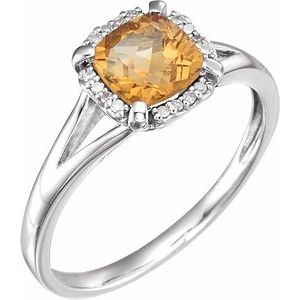 14K White Natural Citrine & .05 CTW Natural Diamond Ring - BN & CO JEWELRY