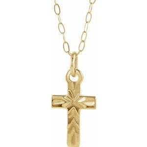 14K Yellow 9.5x6.5 mm Cross 15" Necklace - BN & CO JEWELRY