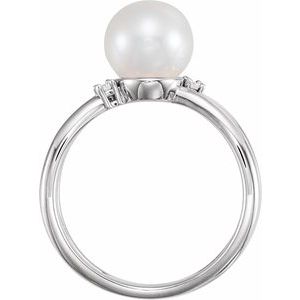 Sterling Silver Cultured White Freshwater Pearl & .04 CTW Natural Diamond Ring - BN & CO JEWELRY