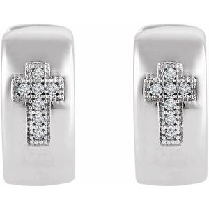 Sterling Silver .05 CTW Natural Diamond Cross Huggie Earrings - BN & CO JEWELRY