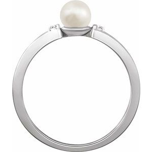 14K White Freshwater Cultured Pearl & .03 CTW Diamond Ring - BN & CO JEWELRY