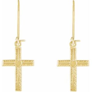 14K Yellow 13x10 mm Heart Design Cross Earrings - BN & CO JEWELRY