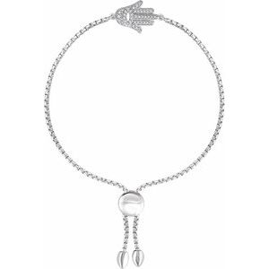 Sterling Silver 1/5 CTW Natural Diamond Hamsa Adjustable Bolo 8" Bracelet - BN & CO JEWELRY