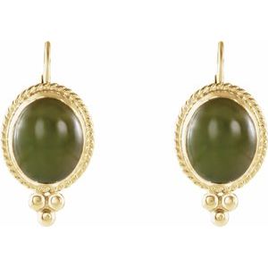 14K Yellow Natural Nephrite Jade Cabochon Earrings - BN & CO JEWELRY