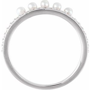 14K White Cultured White Freshwater Pearl & 1/5 CTW Natural Diamond Stackable Ring - BN & CO JEWELRY