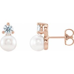 14K Rose Cultured White Freshwater Pearl & 1/2 CTW Natural Diamond Earrings - BN & CO JEWELRY