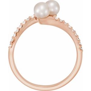 14K Rose Cultured White Freshwater Pearl & 1/6 CTW Natural Diamond Bypass Ring - BN & CO JEWELRY