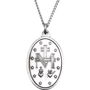 Sterling Silver 23x16 mm Oval Miraculous Medal 18" Necklace - BN & CO JEWELRY