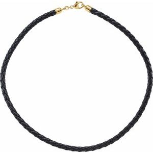 Black 5 mm Braided Leather 20" Cord with 14K Yellow Lobster Clasp - BN & CO JEWELRY