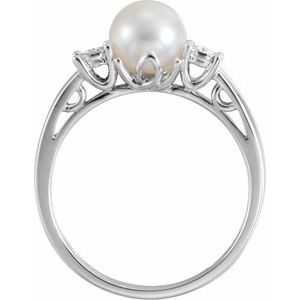 14K White Cultured White Freshwater Pearl and .04 CTW Natural Diamond Ring - BN & CO JEWELRY