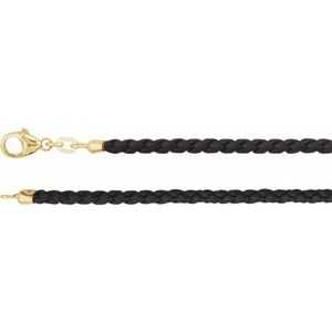 Black 3 mm Braided Leather 18" Cord with 14K Yellow Lobster Clasp - BN & CO JEWELRY