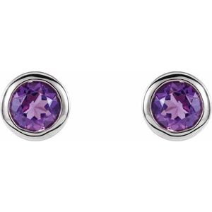 Rhodium-Plated Sterling Silver Imitation Amethyst Bezel-Set Earrings - BN & CO JEWELRY