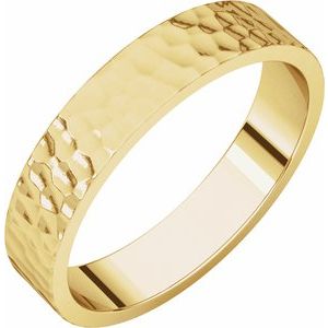 14K Yellow 4 mm Flat Band with Hammered Texture Size 8.5 - BN & CO JEWELRY