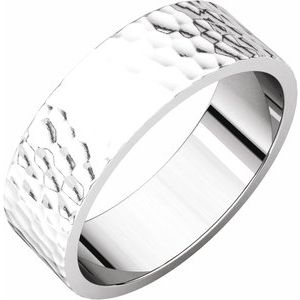 14K White 6 mm Flat Band with Hammered Texture Size 11 - BN & CO JEWELRY