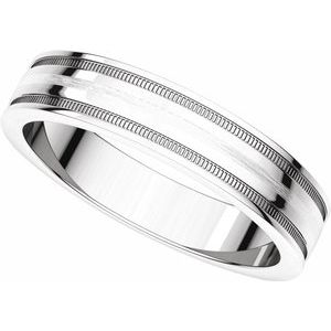 14K White 4 mm Flat Edge Band with Satin Finish & Milgrain Size 6 - BN & CO JEWELRY