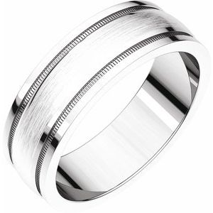 14K White 6 mm Flat Edge Band with Satin Finish & Milgrain Size 9.5 - BN & CO JEWELRY