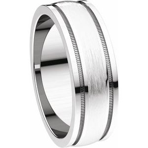 14K White 6 mm Flat Edge Band with Satin Finish & Milgrain Size 9.5 - BN & CO JEWELRY