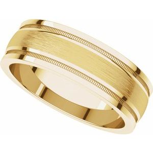14K Yellow 6 mm Flat Edge Band with Satin Finish & Milgrain Size 9 - BN & CO JEWELRY